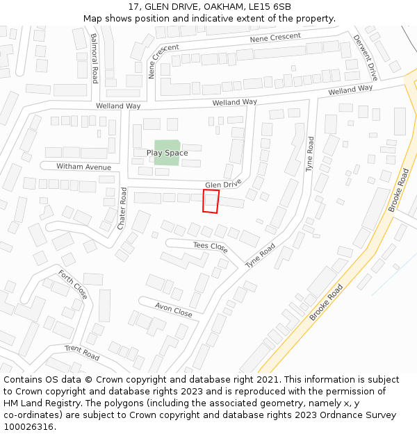 17, GLEN DRIVE, OAKHAM, LE15 6SB: Location map and indicative extent of plot