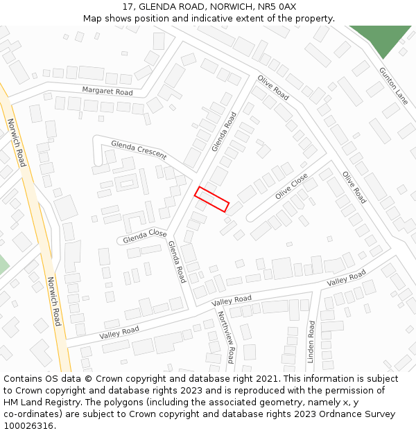 17, GLENDA ROAD, NORWICH, NR5 0AX: Location map and indicative extent of plot
