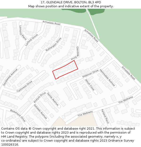 17, GLENDALE DRIVE, BOLTON, BL3 4PD: Location map and indicative extent of plot
