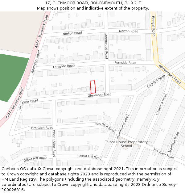 17, GLENMOOR ROAD, BOURNEMOUTH, BH9 2LE: Location map and indicative extent of plot