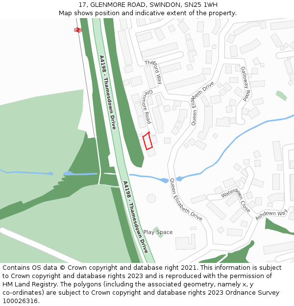 17, GLENMORE ROAD, SWINDON, SN25 1WH: Location map and indicative extent of plot