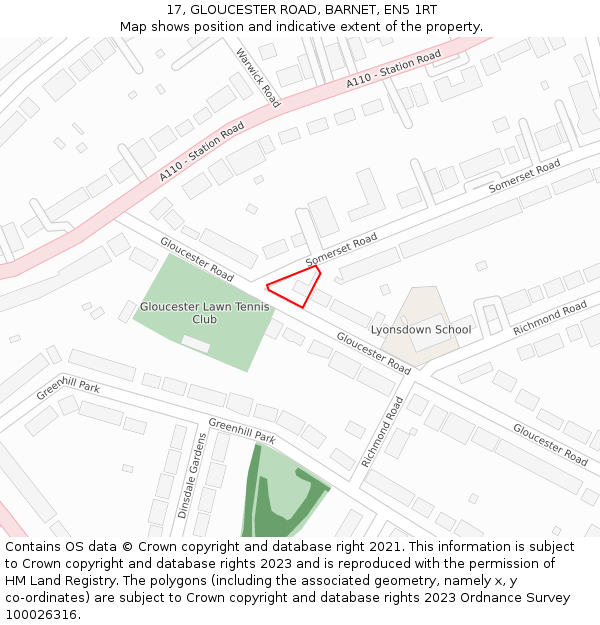 17, GLOUCESTER ROAD, BARNET, EN5 1RT: Location map and indicative extent of plot