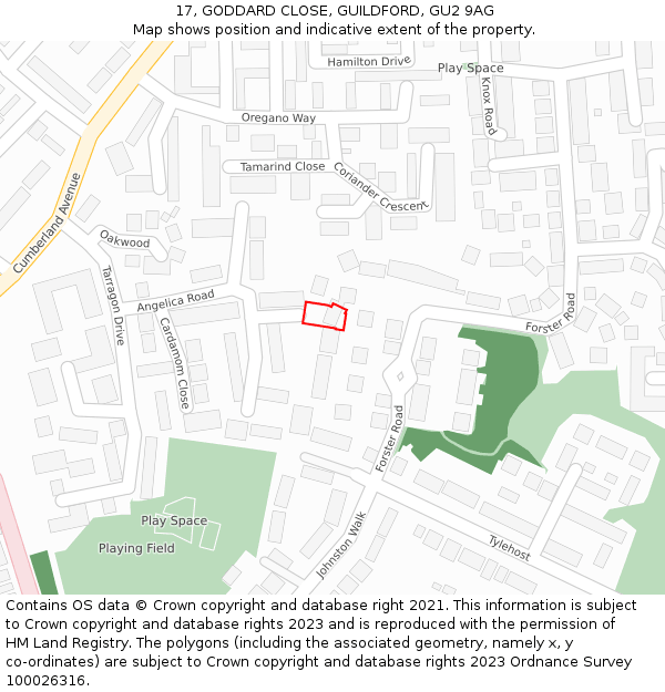 17, GODDARD CLOSE, GUILDFORD, GU2 9AG: Location map and indicative extent of plot
