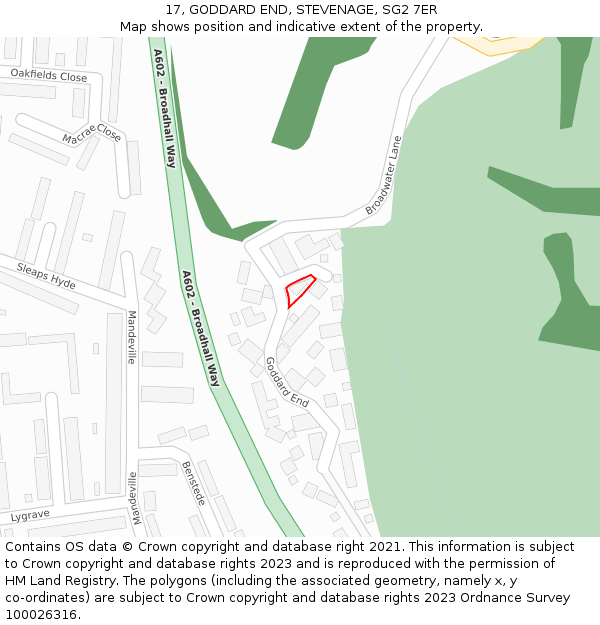 17, GODDARD END, STEVENAGE, SG2 7ER: Location map and indicative extent of plot