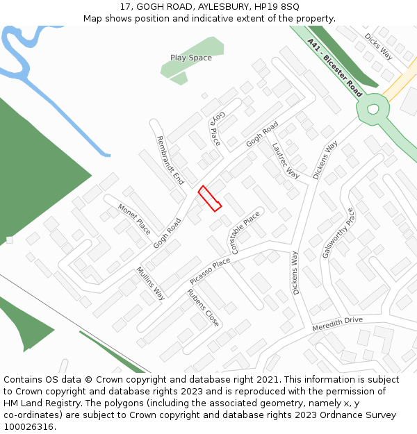 17, GOGH ROAD, AYLESBURY, HP19 8SQ: Location map and indicative extent of plot