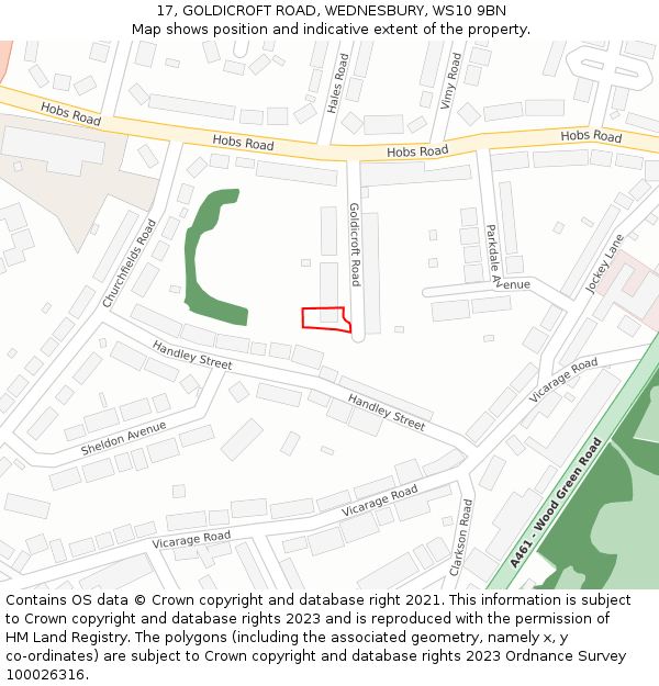 17, GOLDICROFT ROAD, WEDNESBURY, WS10 9BN: Location map and indicative extent of plot