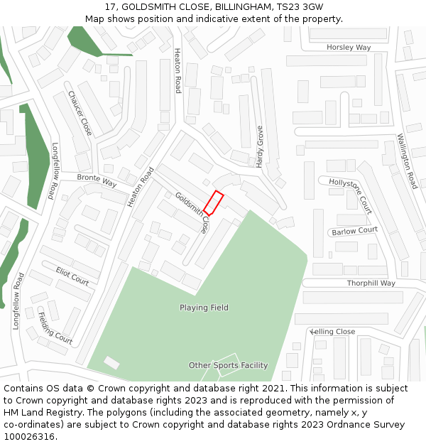 17, GOLDSMITH CLOSE, BILLINGHAM, TS23 3GW: Location map and indicative extent of plot