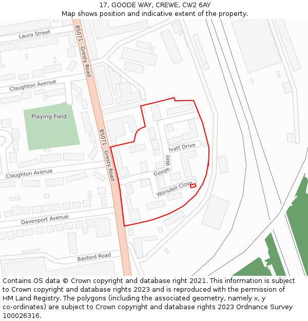 17, GOODE WAY, CREWE, CW2 6AY: Location map and indicative extent of plot