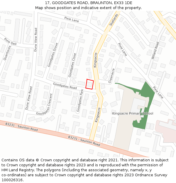 17, GOODGATES ROAD, BRAUNTON, EX33 1DE: Location map and indicative extent of plot