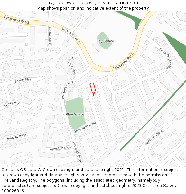 17, GOODWOOD CLOSE, BEVERLEY, HU17 9TF: Location map and indicative extent of plot