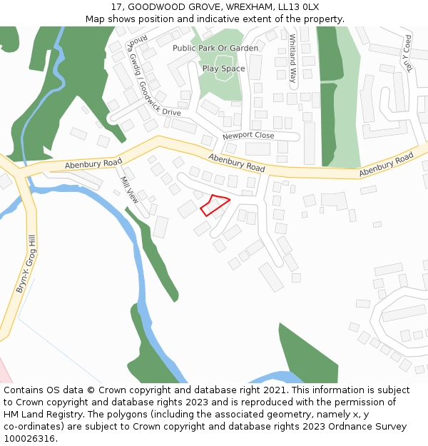 17, GOODWOOD GROVE, WREXHAM, LL13 0LX: Location map and indicative extent of plot