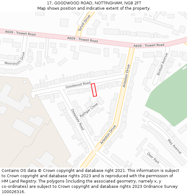 17, GOODWOOD ROAD, NOTTINGHAM, NG8 2FT: Location map and indicative extent of plot