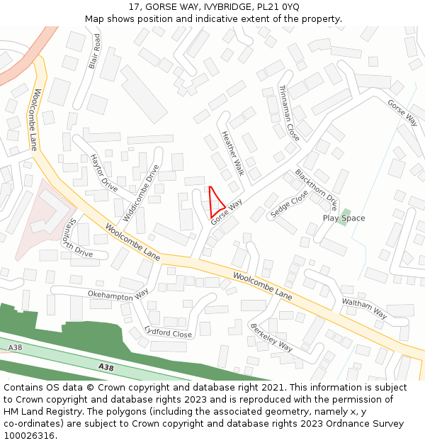 17, GORSE WAY, IVYBRIDGE, PL21 0YQ: Location map and indicative extent of plot