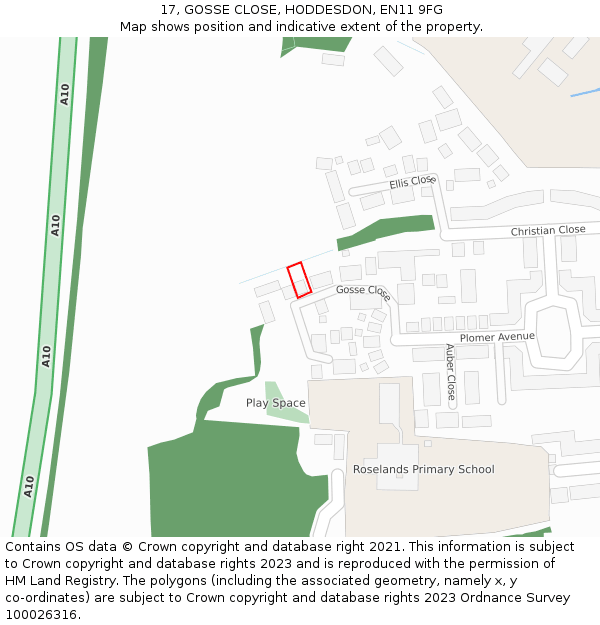 17, GOSSE CLOSE, HODDESDON, EN11 9FG: Location map and indicative extent of plot