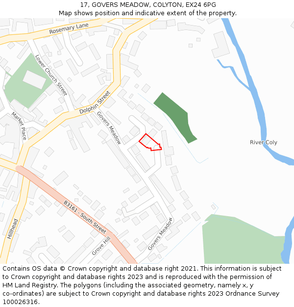 17, GOVERS MEADOW, COLYTON, EX24 6PG: Location map and indicative extent of plot