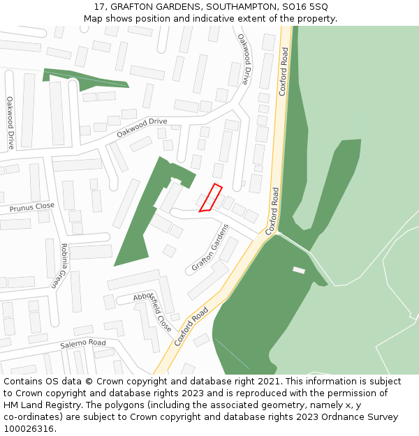 17, GRAFTON GARDENS, SOUTHAMPTON, SO16 5SQ: Location map and indicative extent of plot