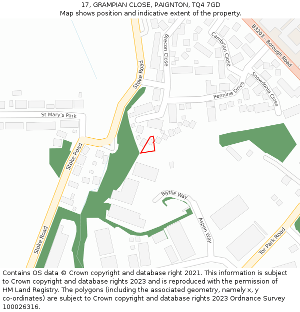 17, GRAMPIAN CLOSE, PAIGNTON, TQ4 7GD: Location map and indicative extent of plot