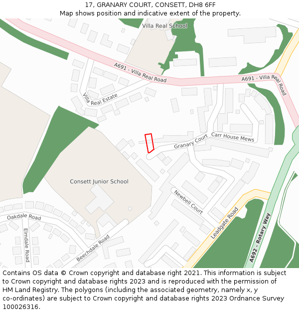 17, GRANARY COURT, CONSETT, DH8 6FF: Location map and indicative extent of plot
