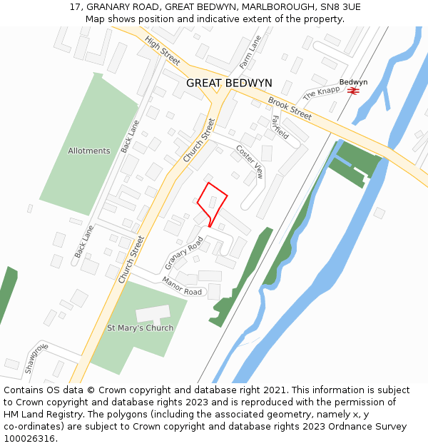 17, GRANARY ROAD, GREAT BEDWYN, MARLBOROUGH, SN8 3UE: Location map and indicative extent of plot