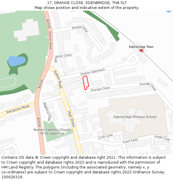 17, GRANGE CLOSE, EDENBRIDGE, TN8 5LT: Location map and indicative extent of plot