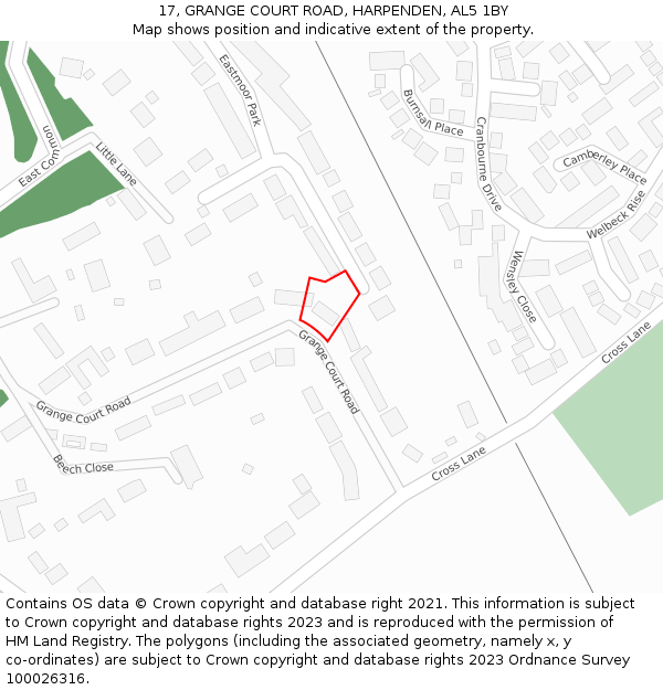 17, GRANGE COURT ROAD, HARPENDEN, AL5 1BY: Location map and indicative extent of plot