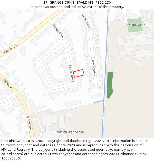 17, GRANGE DRIVE, SPALDING, PE11 2DX: Location map and indicative extent of plot