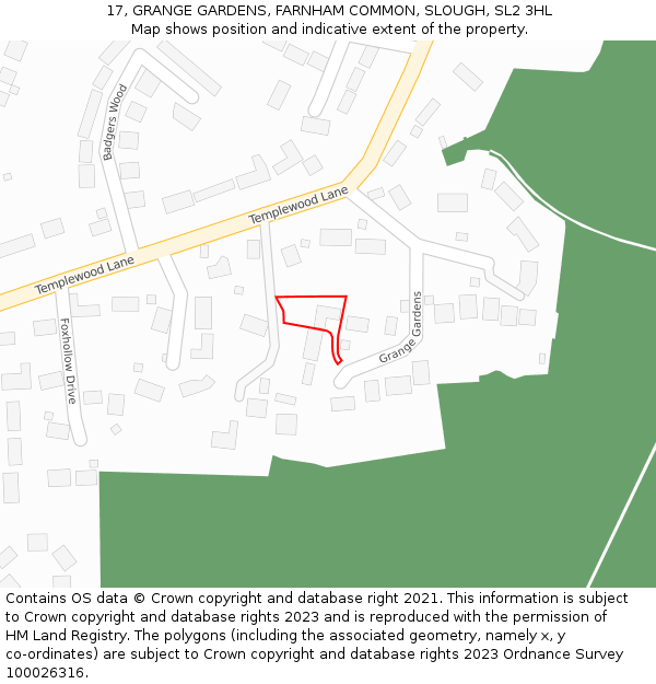 17, GRANGE GARDENS, FARNHAM COMMON, SLOUGH, SL2 3HL: Location map and indicative extent of plot