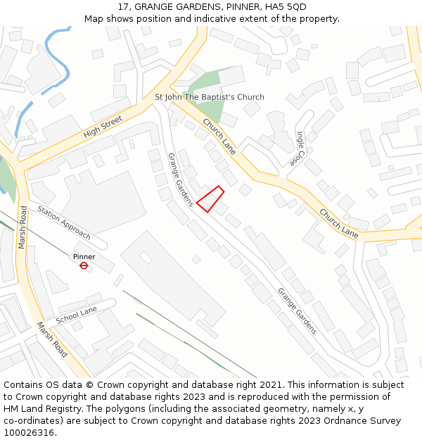 17, GRANGE GARDENS, PINNER, HA5 5QD: Location map and indicative extent of plot