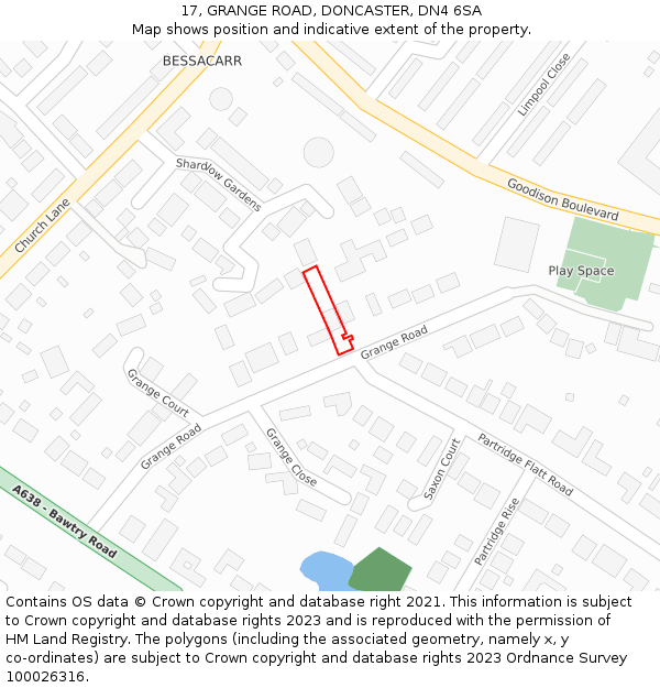 17, GRANGE ROAD, DONCASTER, DN4 6SA: Location map and indicative extent of plot