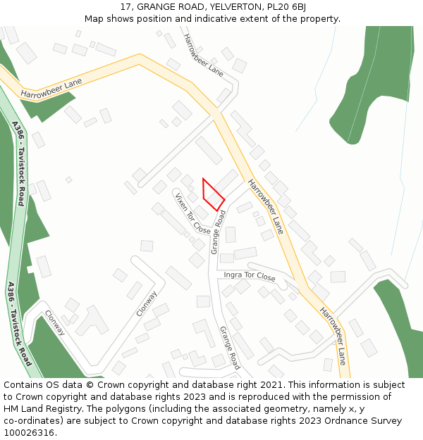 17, GRANGE ROAD, YELVERTON, PL20 6BJ: Location map and indicative extent of plot