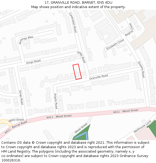 17, GRANVILLE ROAD, BARNET, EN5 4DU: Location map and indicative extent of plot
