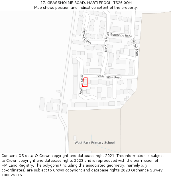 17, GRASSHOLME ROAD, HARTLEPOOL, TS26 0QH: Location map and indicative extent of plot