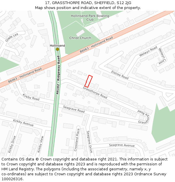 17, GRASSTHORPE ROAD, SHEFFIELD, S12 2JG: Location map and indicative extent of plot