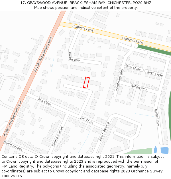 17, GRAYSWOOD AVENUE, BRACKLESHAM BAY, CHICHESTER, PO20 8HZ: Location map and indicative extent of plot