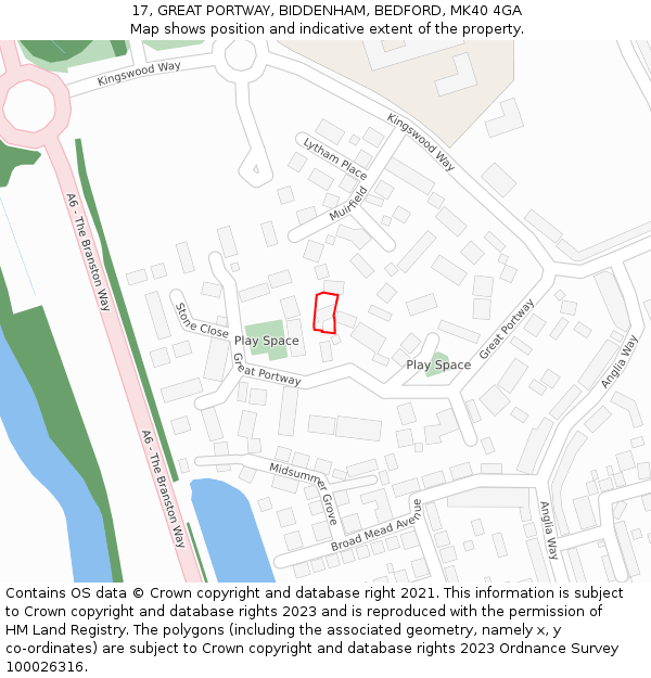 17, GREAT PORTWAY, BIDDENHAM, BEDFORD, MK40 4GA: Location map and indicative extent of plot