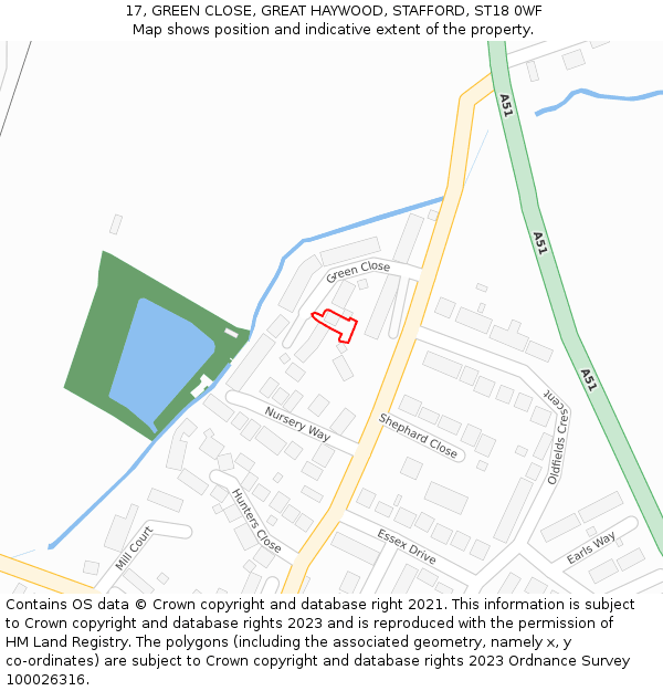 17, GREEN CLOSE, GREAT HAYWOOD, STAFFORD, ST18 0WF: Location map and indicative extent of plot