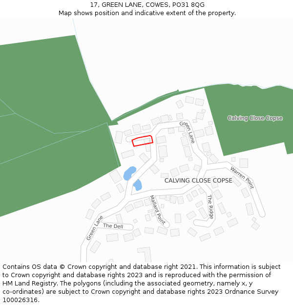 17, GREEN LANE, COWES, PO31 8QG: Location map and indicative extent of plot