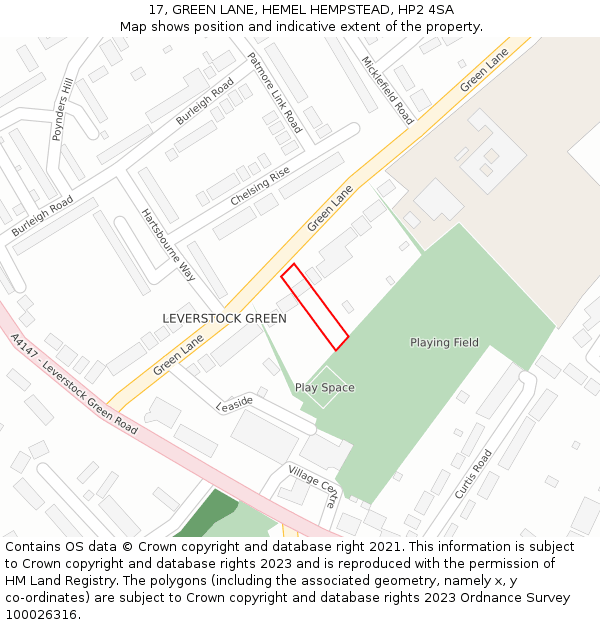 17, GREEN LANE, HEMEL HEMPSTEAD, HP2 4SA: Location map and indicative extent of plot