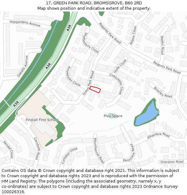 17, GREEN PARK ROAD, BROMSGROVE, B60 2RD: Location map and indicative extent of plot