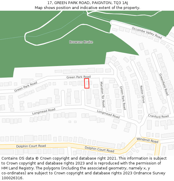 17, GREEN PARK ROAD, PAIGNTON, TQ3 1AJ: Location map and indicative extent of plot