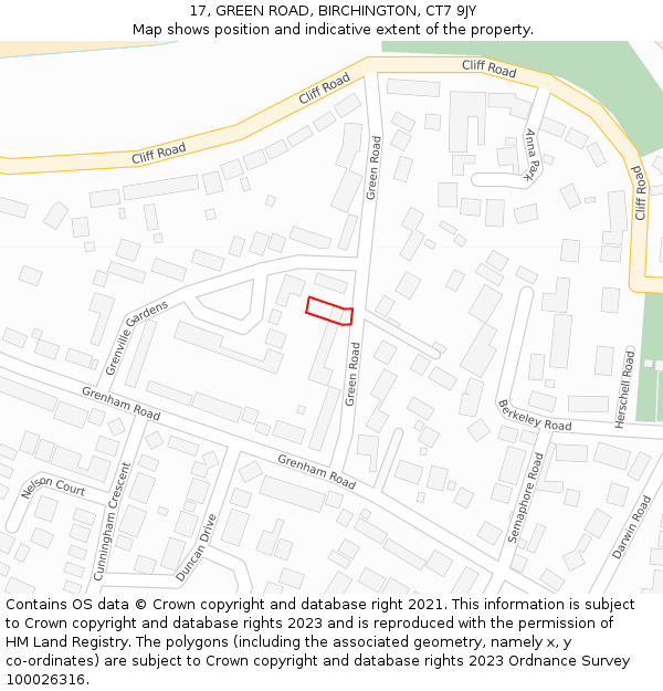 17, GREEN ROAD, BIRCHINGTON, CT7 9JY: Location map and indicative extent of plot