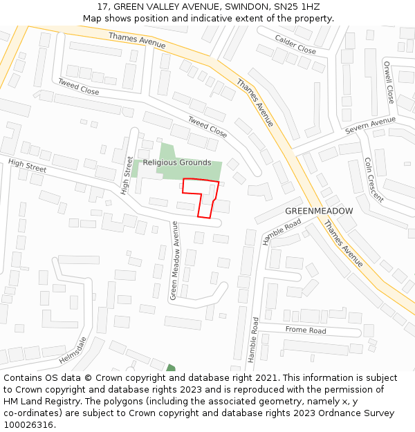 17, GREEN VALLEY AVENUE, SWINDON, SN25 1HZ: Location map and indicative extent of plot