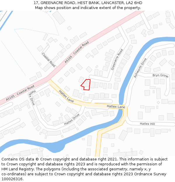 17, GREENACRE ROAD, HEST BANK, LANCASTER, LA2 6HD: Location map and indicative extent of plot