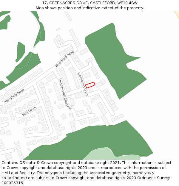 17, GREENACRES DRIVE, CASTLEFORD, WF10 4SW: Location map and indicative extent of plot