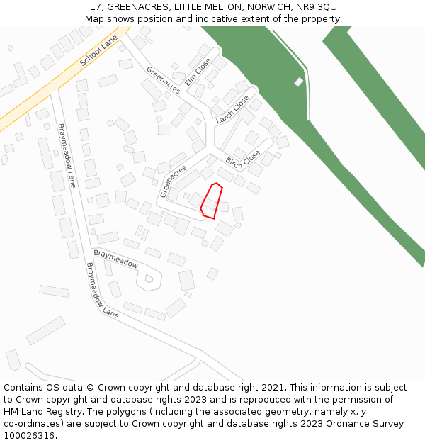 17, GREENACRES, LITTLE MELTON, NORWICH, NR9 3QU: Location map and indicative extent of plot