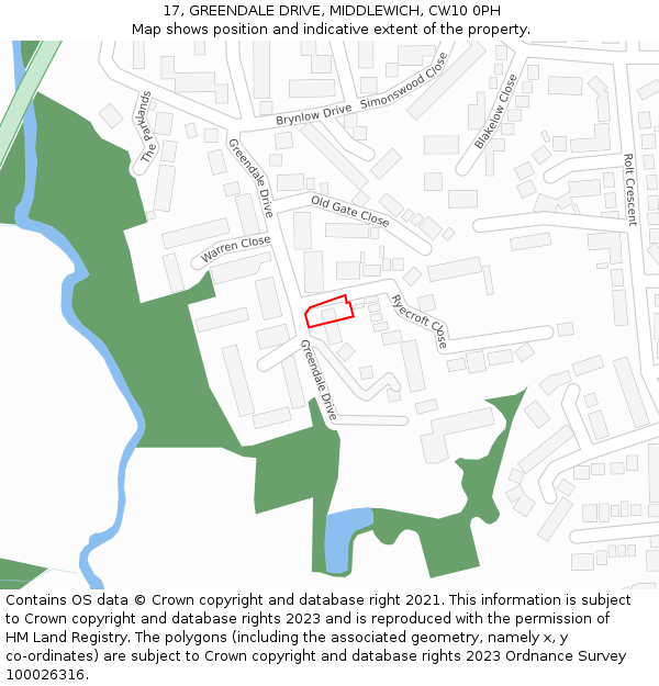 17, GREENDALE DRIVE, MIDDLEWICH, CW10 0PH: Location map and indicative extent of plot