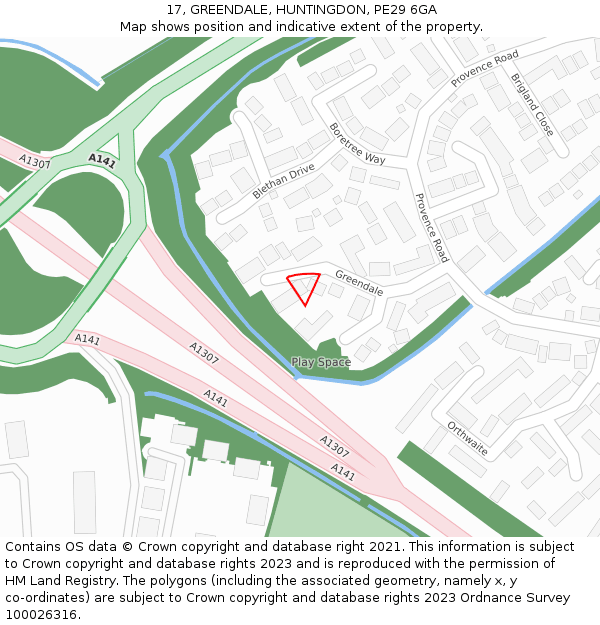 17, GREENDALE, HUNTINGDON, PE29 6GA: Location map and indicative extent of plot