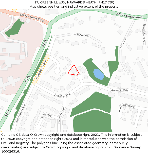 17, GREENHILL WAY, HAYWARDS HEATH, RH17 7SQ: Location map and indicative extent of plot