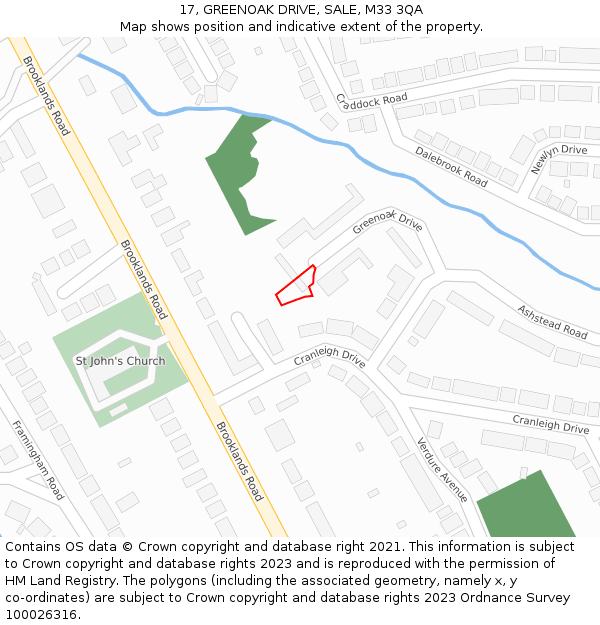 17, GREENOAK DRIVE, SALE, M33 3QA: Location map and indicative extent of plot
