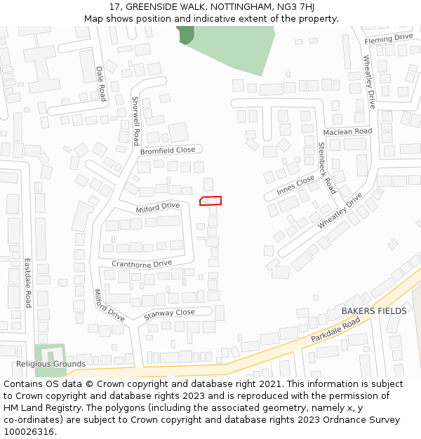 17, GREENSIDE WALK, NOTTINGHAM, NG3 7HJ: Location map and indicative extent of plot